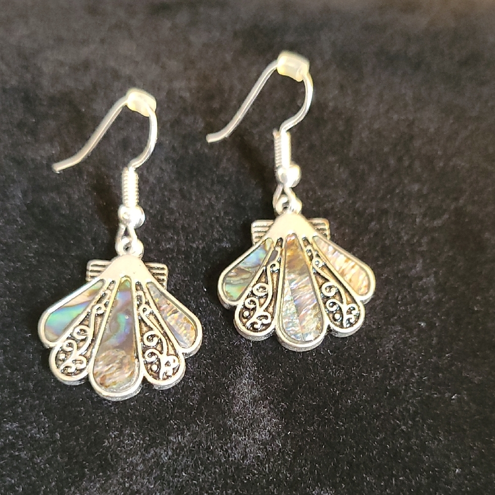 Silver and Abalone Shell Drop Earrings